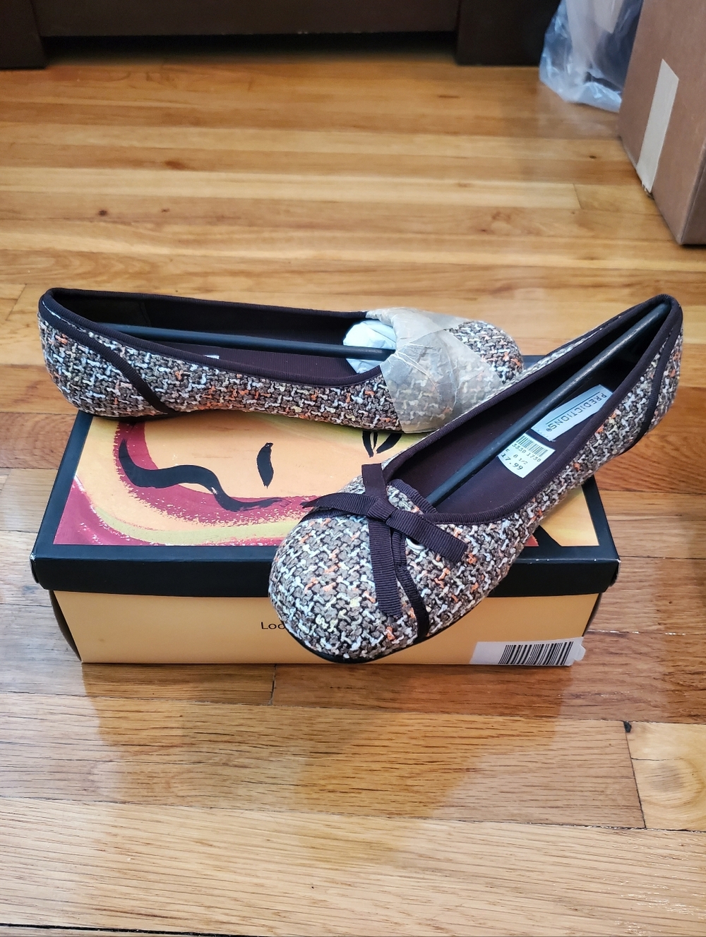 Predictions Womens Ballet Flats Brown Tweed Size 8.5